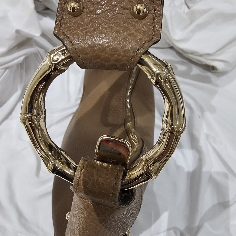 Gucci Tan Leather Hobo Bag w Gold Bamboo Ring - Picture 7 of 9